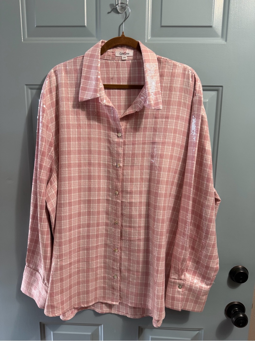 GeeGee sequined blouse light pink 2XL